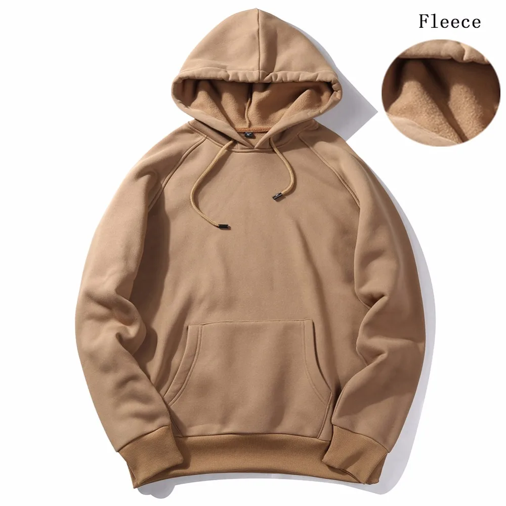 U.S Size Winter Solid Hoodie Sweatshirt Men Warm Fleece Hoodies