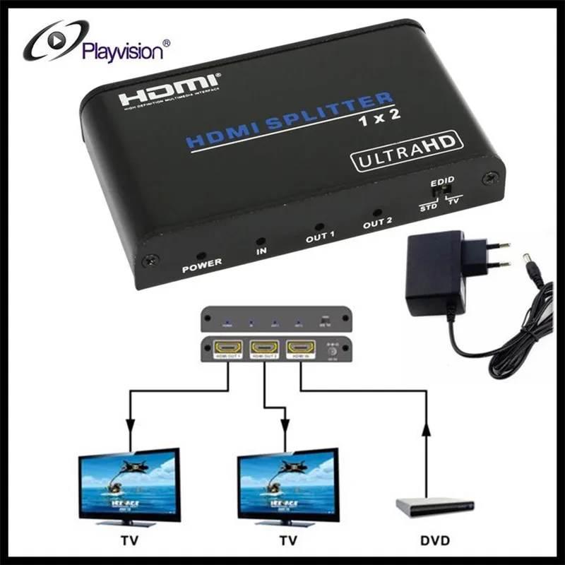 Playvision UHD HDMI 2,0 сплиттер 1x2 1 вход 2 Выход ретранслятор Переключатель концентратор 1080p 4k x 2k для Blu-Ray PS3/4 DVD, ЕС разъем питания