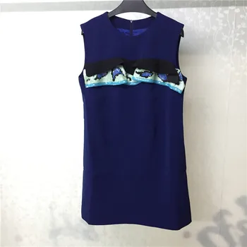 

Blue Dress for Women Sleeveless O-neck Elegant mini Dress for Lady 2018 new Women Dress