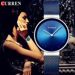 CURREN для женщин кварцевые часы Мода простые наручные часы для леди часы из нержавеющей стали синий цвет relogio feminino # a