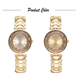 Для Женщин золотой кварцевые часы Rolling бусины циферблат с сплава полый браслет CX17