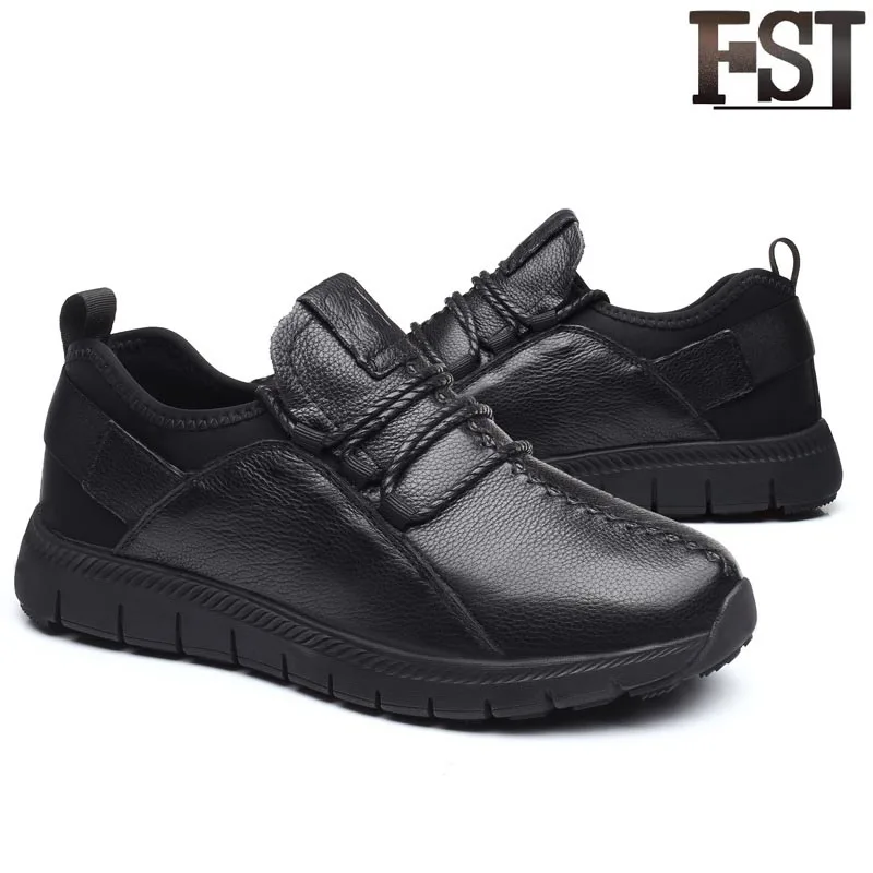 

FSJ Genuine Leather Middle-aged Man Lace-Up Patent Leather Round Toe Synthetic Shallow Sewing Flats Low Heel Cross-tied Shoes