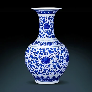 

Jingdezhen Antique Blue And White Porcelain Lotus Flower Vase Chinese Classical Living Room Ornamental Decoration Ceramics vase