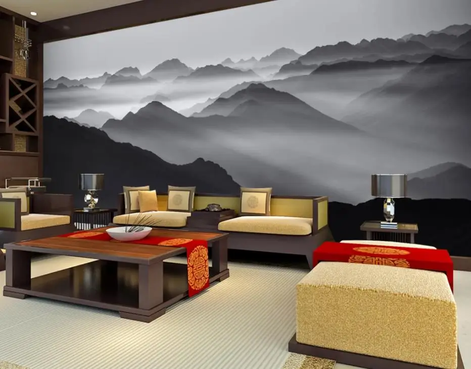 

modern living room wallpapers Modern minimalist new Chinese ink landscape art mural TV background wall