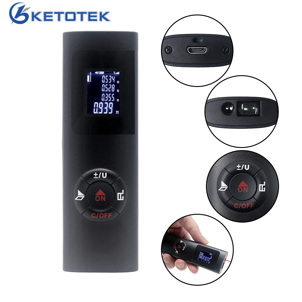 

USB Rechargeable 40M Laser Rangefinder Digital Laser Distance Meter Laser Range Finder Tape Distance Area Volume Measurer