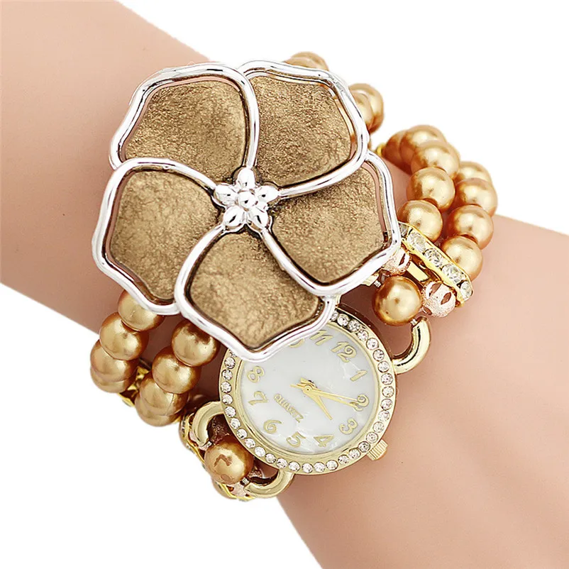 

Fashion New Women Watch Bangle Bracelet Personalized Flowers Pearl Wrapped Bracelet Watch Ladies Fashion Students Watch relogio