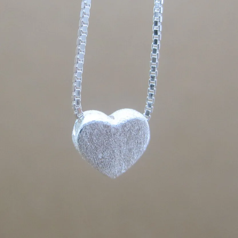 Sterling 925 silver jewelry vintage hand made heart shape pendant necklace sand matt surface necklaces & pendants with chain