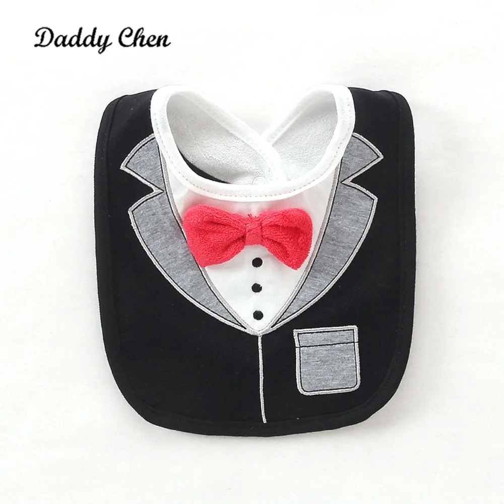 

Newborn Dinner Feeding Bib Baby Boy Tuxedo Bibs 3 Layers Waterproof Child Red Bow Tie Gentleman Baberos Infant Saliva Towel