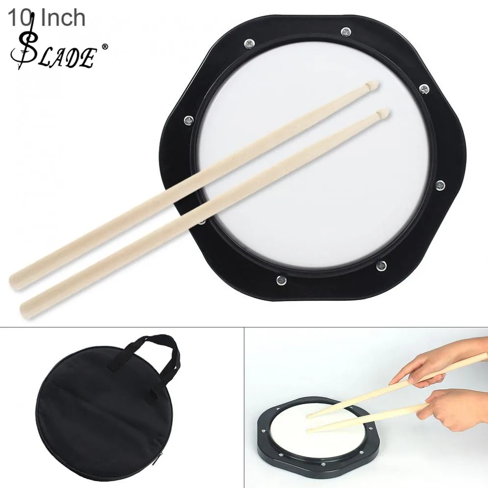 

10 Inch Black & White Dumb Drum Practice Jazz Drums Exercise Training ABS Drum Pad with Drum Sticks and Bag