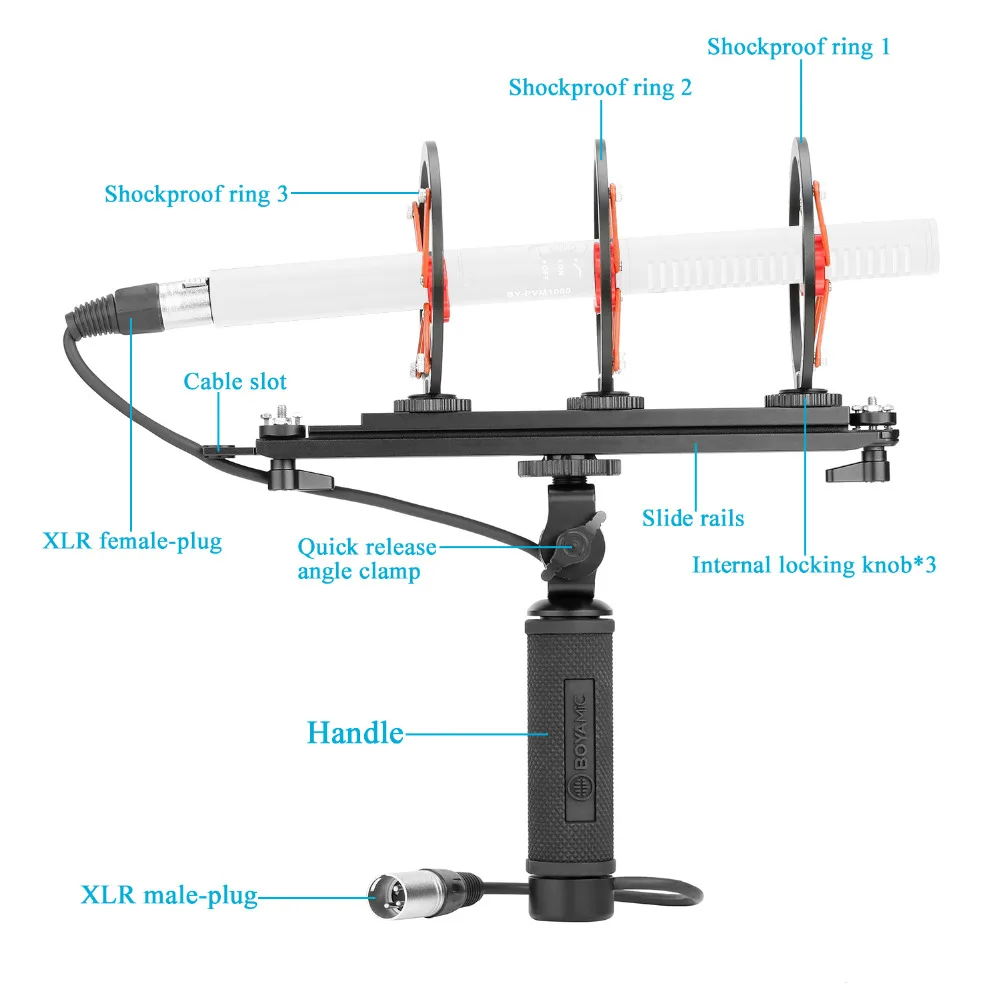 بويا BY-WS1000 الزجاج الأمامي و نظام تعليق مع XLR الذكور والإناث المدخلات و 3 Shockmount ل XLR المدخلات بندقية الميكروفونات