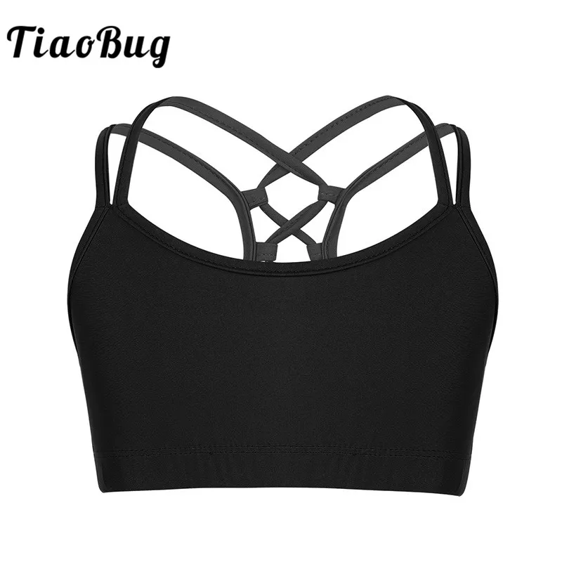 TiaoBug Kids Girls Spaghetti Strap Criss Cross Back Ballet Dance Dancewear Gymnastics Leotard Dress