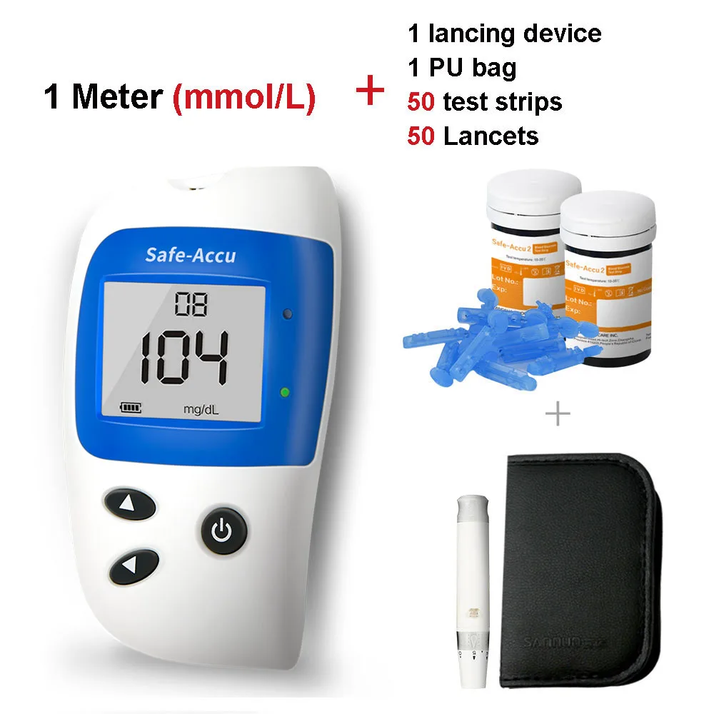 Sinocare Safe-Accu2 mg/dL mmol/L измеритель уровня глюкозы в крови тест er Kit глюкометр с тестовыми полосками скарификатор; сахар в крови монитор - Цвет: mmol L meter kit 50