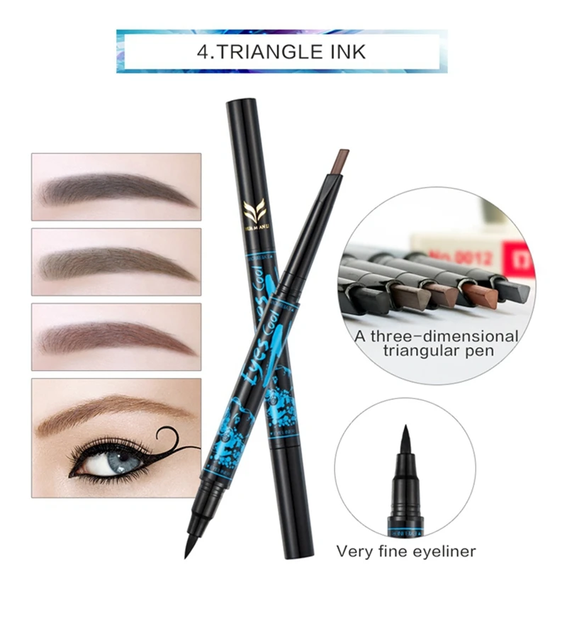 HUAMIANLI бренд 5 цветов двойной конец 2 в 1 карандаш для бровей+ черный Жидкий глаз Lliner ручка для макияжа водостойкий устойчивая косметика