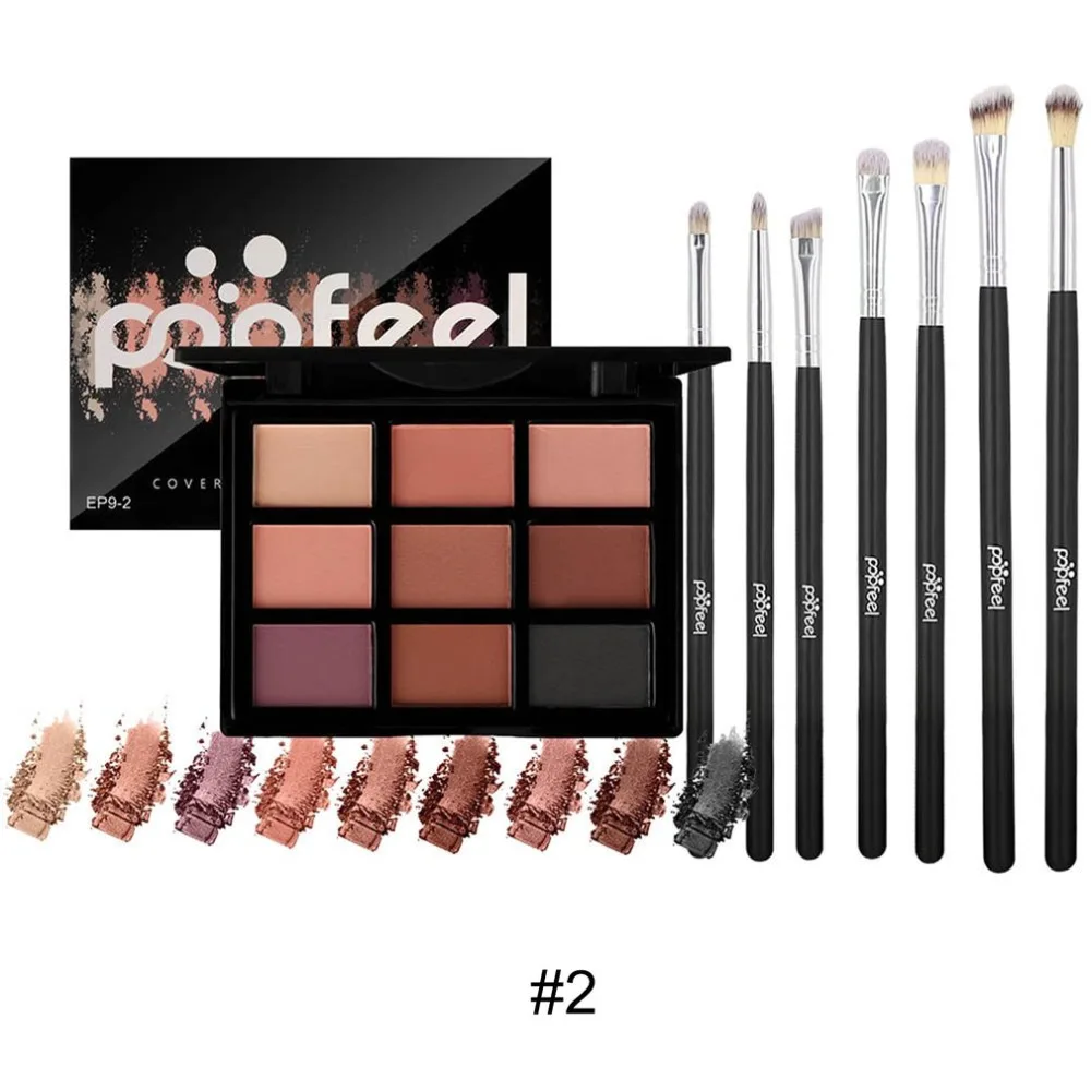 

9 Color Eyeshadow 02+7 Eye Shadow Brush Warm Color Earth Color Smoked Makeup Eye Shadow Set