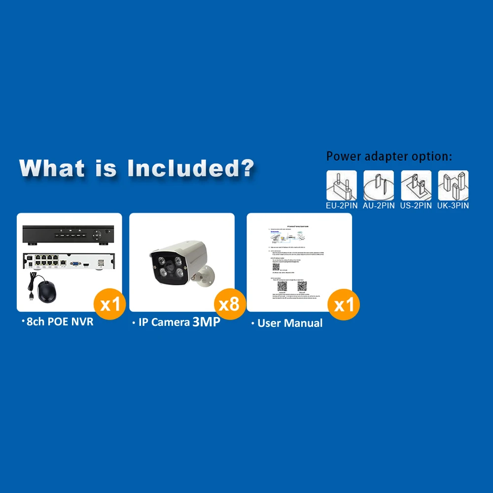 Система видеонаблюдения 8 каналов 3 Мп POE H.265 NVR 48 В наружная IP камера ночное