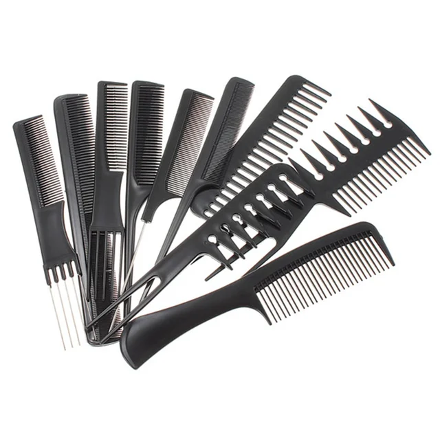10pcs Professional Combs Set Salon Hair Black Plastic Hairdressing 10pcs Professional Combs Set Salon Hair Black Plastic Hairdressing Comb Styling Tools Good For Barber