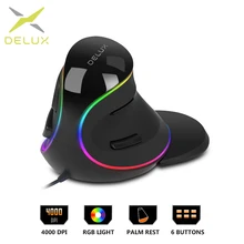 Delux M618Plus RGB Ergonomic Vertical Mouse 6 Buttons 4000 DPI Optical Computer Mouse With Removable Palm Rest For PC Laptop delux m618gx ergonomic vertical wireless mouse 6 buttons 1600dpi optical mouse with 3 colors silicon rubber case for pc laptop