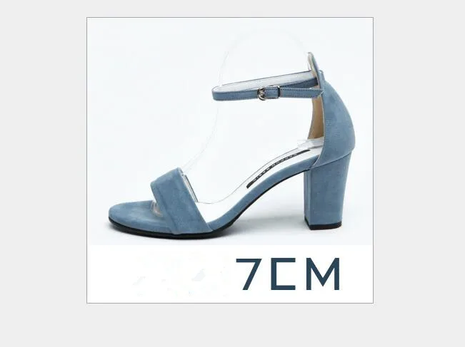 Новые пикантные женские туфли-лодочки; модные босоножки; Летняя обувь синего цвета; Вечерние Босоножки с открытым носком и ремешком на щиколотке с пряжкой на высоком блочном каблуке; женские туфли-лодочки - Цвет: blue 7cm