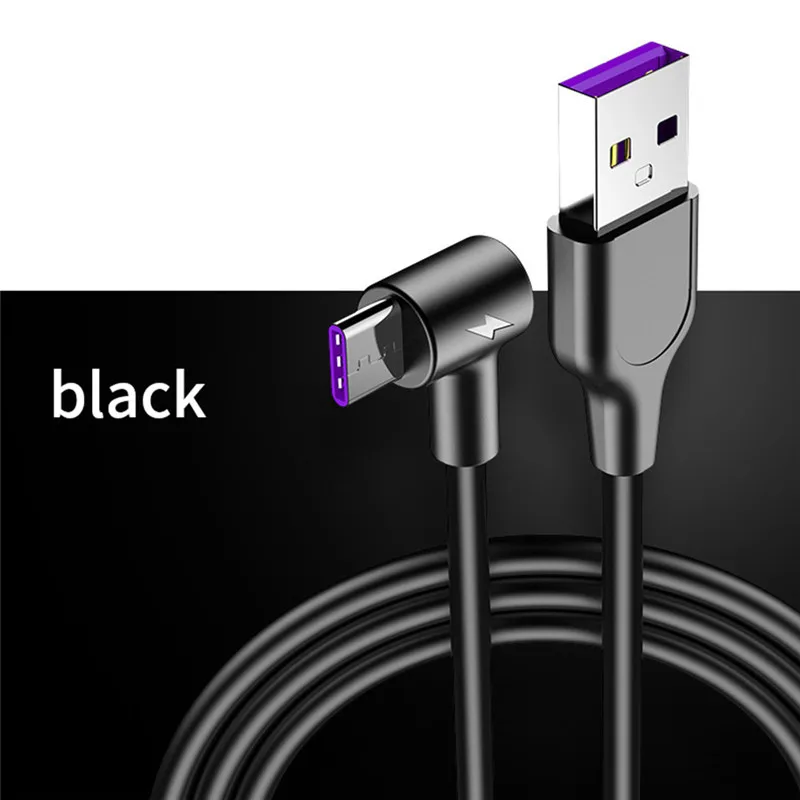 5A usb type-C кабель 1 м 2 м 3 м круглая головка 90 градусов быстрая зарядка кабель type-C для Xiaomi huawei P30 P20 mate 20 Pro - Цвет: Black