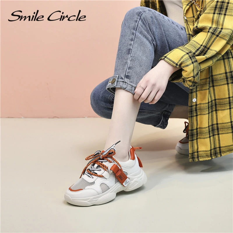 Женские кроссовки Smile Circle Белые Повседневные дышащие на плоской платформе весну