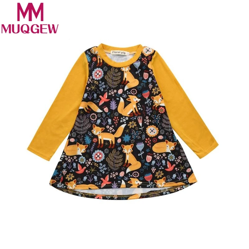 

MUQGEW 2018 Baby Girls Cartoon Fox Print Summer Dress Clothes Outfits Princess Newborn dress infant baby children's dress