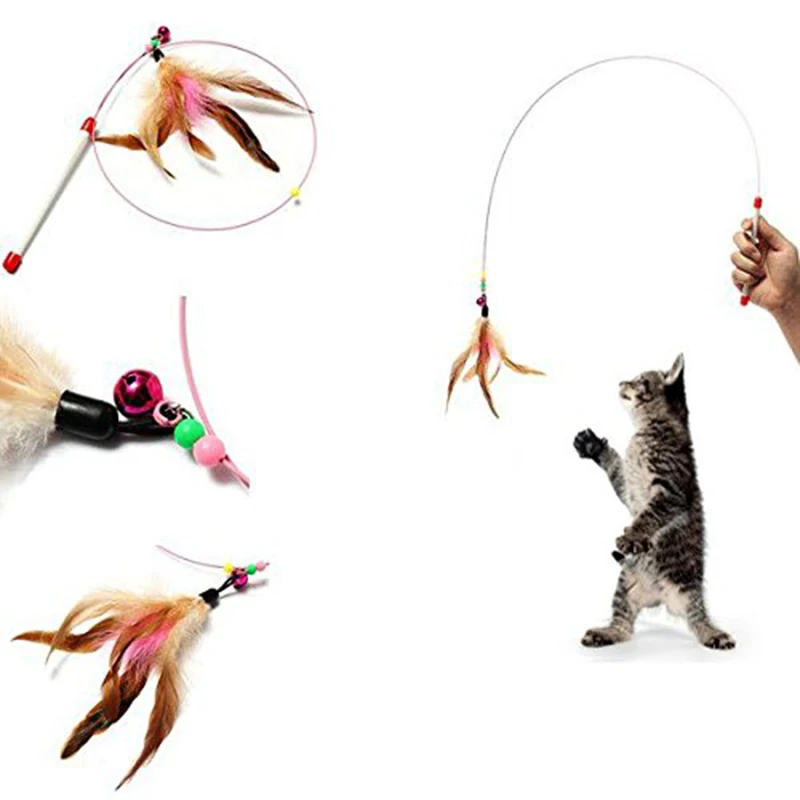 

Feather Rod Play Pet Wand Teasing with Colored BeadsFunny Feather Spring Kitten Cat Toy Interactive Interactive Cat Toy Dropship