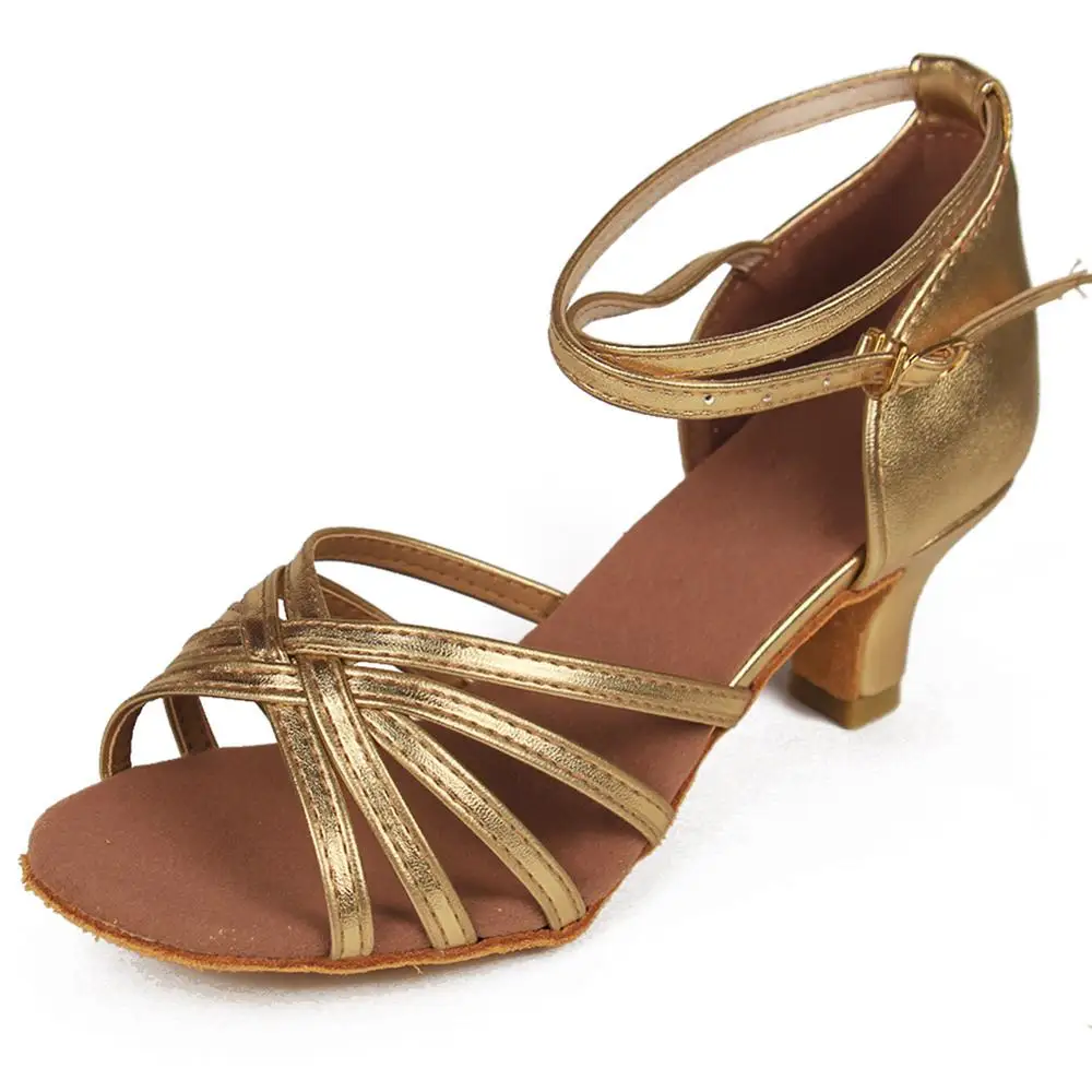 Обувь для бальных танцев, латинских танцев, танго для женщин, девочек, атласная или ПУ обувь для танцев на каблуке 5 см - Цвет: 5CM Gold
