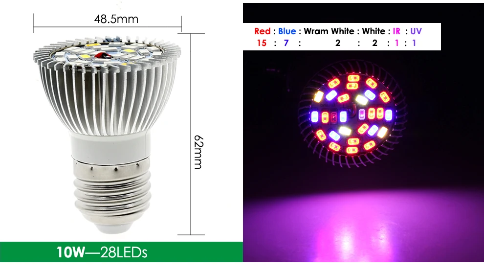 Полный спектр растет свет 10 Вт 30 50 80 красные, синие УФ ИК Светодиодная лампа для гидропоники цветы растения, овощи