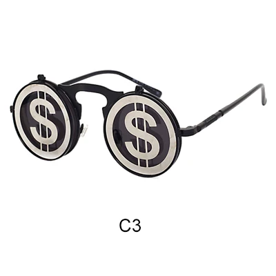 Ralferty, уникальные солнцезащитные очки в стиле стимпанк, мужские и женские, дизайнерские, круглые, откидные, солнечные очки, на застежке, UV400, винтажные, Ретро стиль, хип-хоп, солнцезащитные очки J882 - Цвет линз: C3