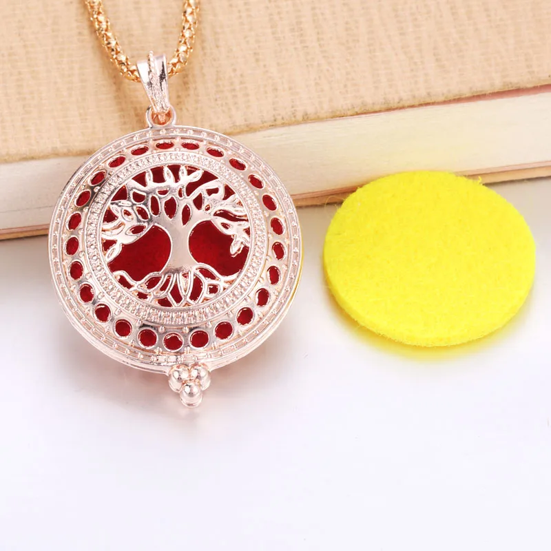 

Life of Tree Aroma Diffuser Necklace Rose Gold Lockets Pendant Perfume Essential Oil Aromatherapy Locket Necklace With Pads