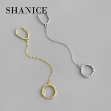 SHANICE 925 Sterling Silver No Pierced Ear Clip Cuff Wrap Earrings INS geometric square circle chain tassel Non-piercing Clip
