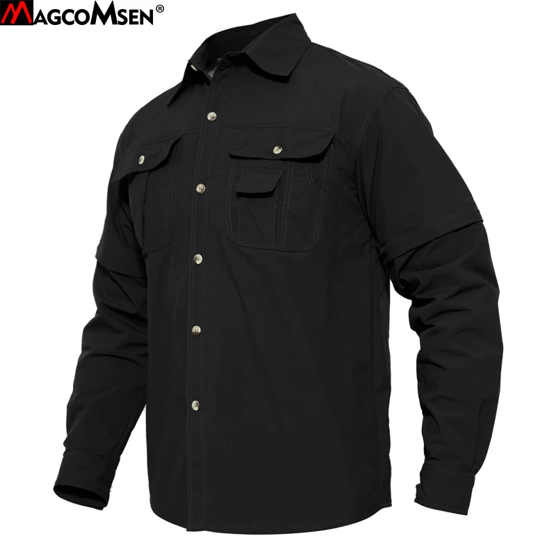 

MAGCOMSEN Summer Shirt Man Quick Dry Breathable Tactical Shirt US Military Army Special Shirt Clothing Man Removable Sleeve