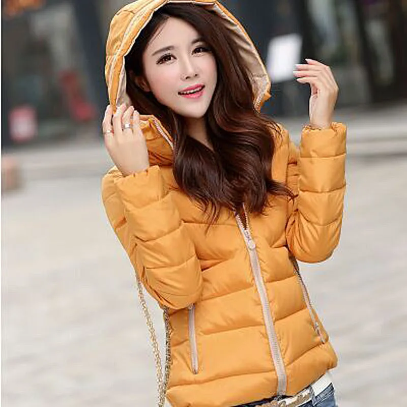 Зимняя женская куртка-пуховик короткий тонкий хлопок мягкий базовый топ женский с капюшоном Пальто Верхняя одежда парка Feminina - Цвет: Цвет: желтый