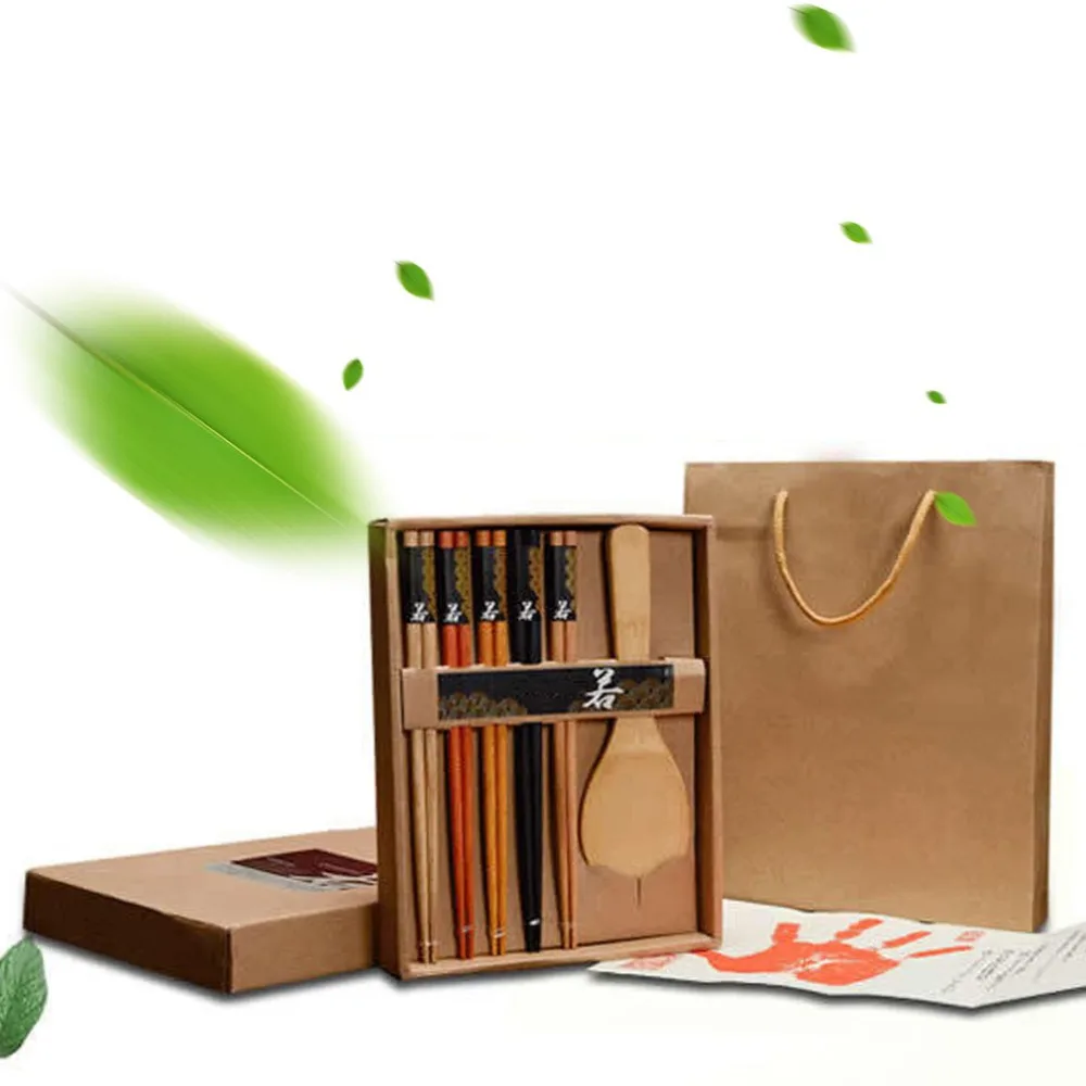 PREUP японский Стиль натуральный бамбук 5 пар/компл. многоразовые+ рисовый ковш дома изысканные столовые приборы комплект лучший подарок