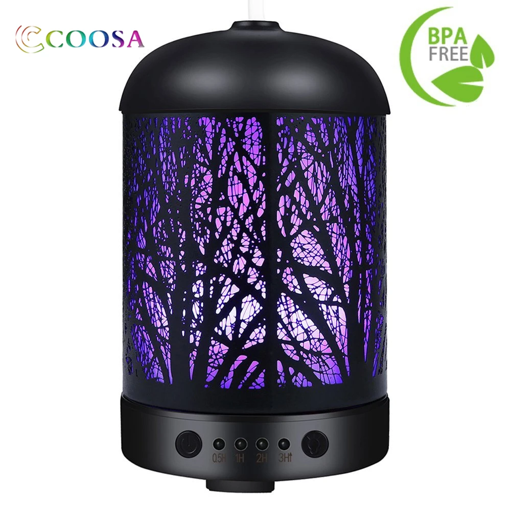 

Quiet Tree Shadow Aroma diffuser 100ml Ultrasonic humidifier 4 Time Setting fogger 7 Colors LED Night Light For Home office Dec
