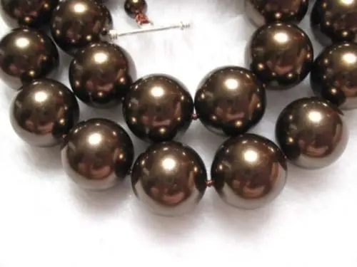 

Miss charm Jew2119 brown coffee mother-of-pearl shell 16mm large round beads necklace