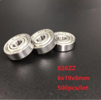 

500pcs/lot 6x19x6mm 626ZZ 626-ZZ 626 ZZ Z 6*19*6mm Double metal cover Deep Groove Ball bearing Miniature Mini Ball Bearings 626Z