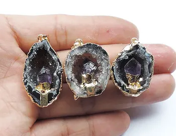 

YA0060 Natural Geode Agat Stone Druzy with Pendant Bead 29-37mm long