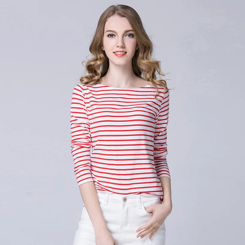 Women Red and White Striped Tops Ladies Plus Size Cotton Shirts Elegant ...