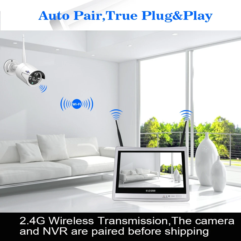 12 ''Displayer 4 шт. 1080P Беспроводная CCTV IP камера система 4CH NVR wifi видеонаблюдение