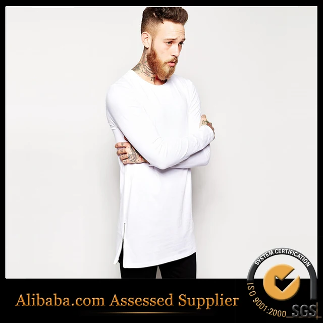 Hiphop Tee Shirt Long Sleeve T shirt Side Zipper Tshirt Oversized T