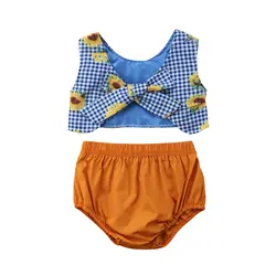 Подсолнечное детская одежда для маленьких девочек 2 шт. комплект одежды пледы укороченный топ комплект из 2 предметов летняя одежда