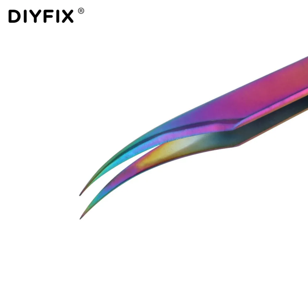 DIYFIX Eyelash Extension Tweezers Electroplating Forceps Curved Tips for Nail Art Rhinestones Gem Decor Picking Hand Tool