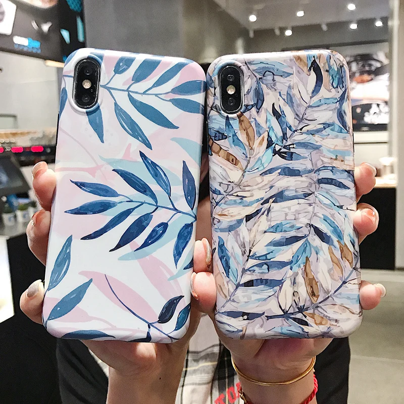 

Retro Tropical Summer Leaf Case For iPhone 6 6S Plus Feather Case for 7 8 Plus Phone Case for iPhone XR XS MAX X Soft Back Cover