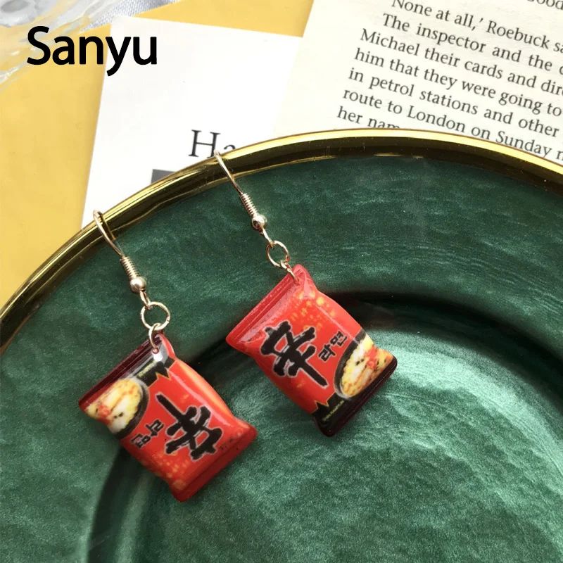 

Creative Funny Red Blue Lamian Noodles Food Drop Earrings Personalized Foodie Acrylic Dangle Earrings Wholesale Accessaries