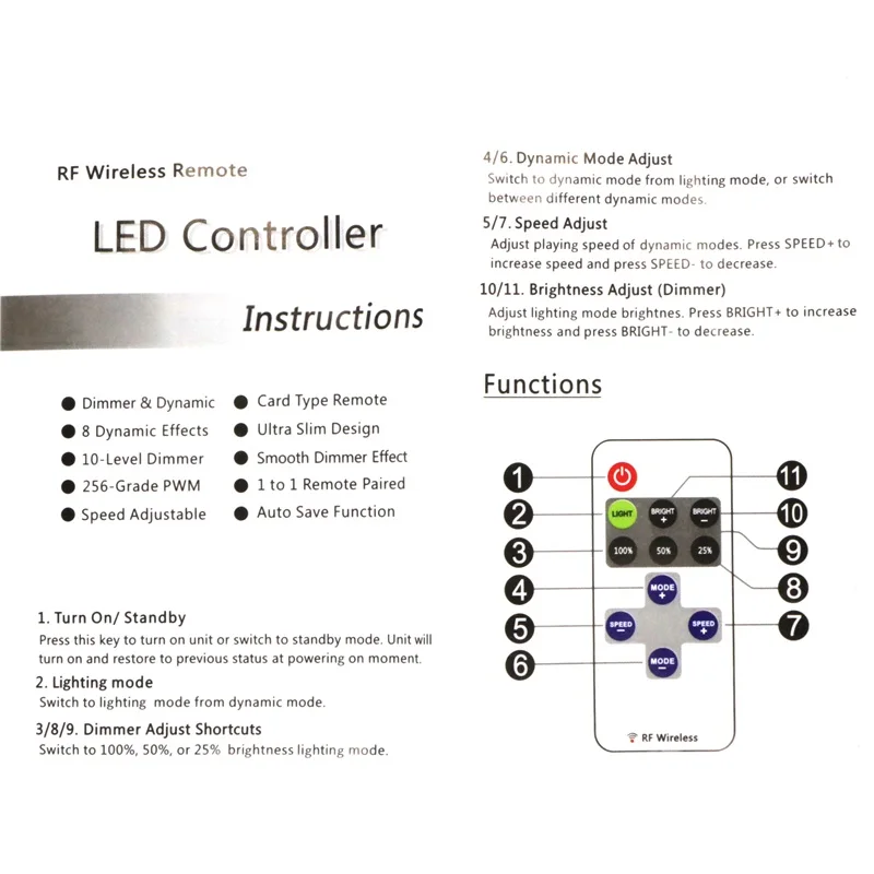 SZYOUMY 11 ключ RF беспроводной светодиодный мини контроллер с регулятор освещенности с дистанционным управлением 5-24 в 144 Вт для одноцветной