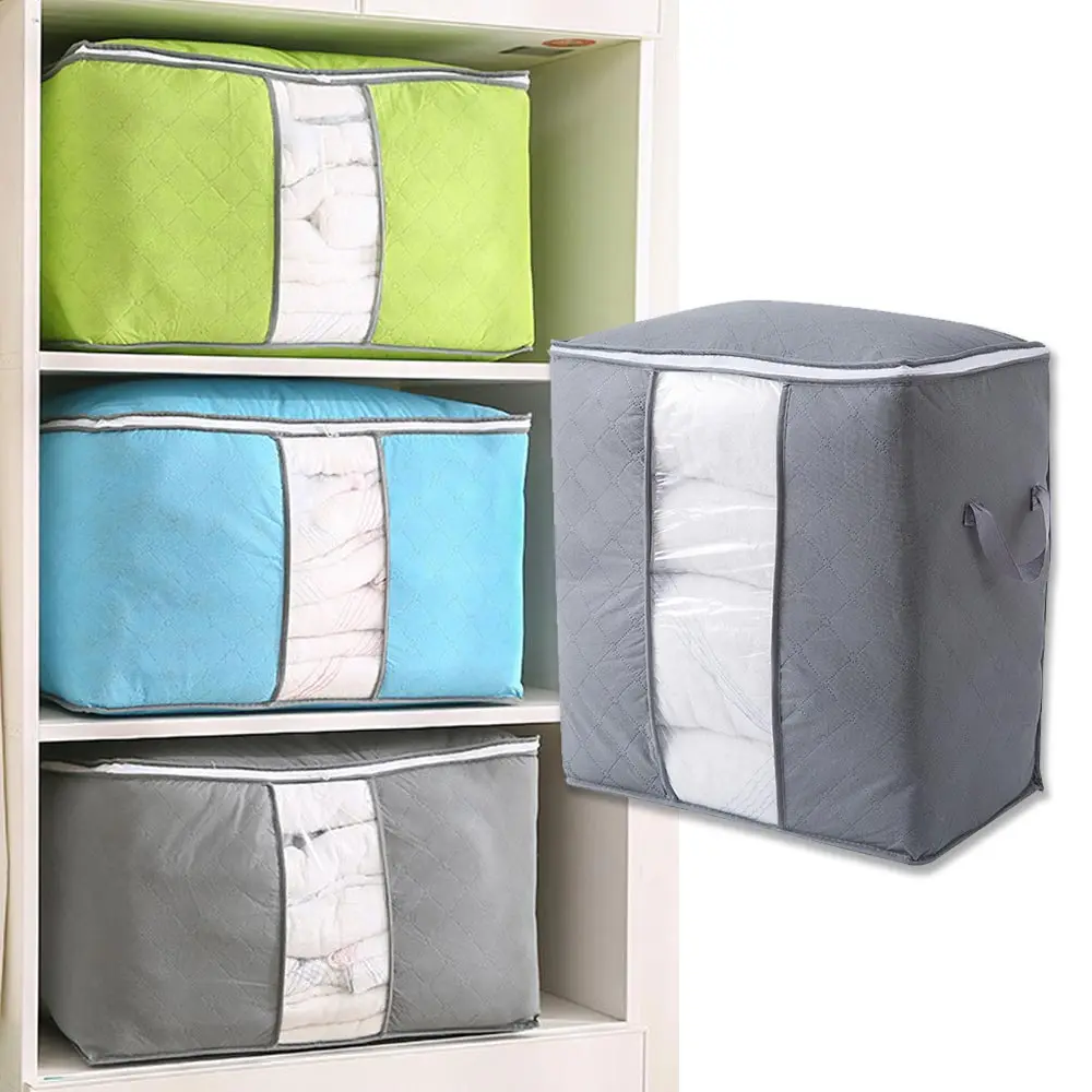 2019 New Quilt Storag Home Storage Organizer Portable Anti-dust Wardrobe Bamboo Clothes Bag Pouch Storage Box