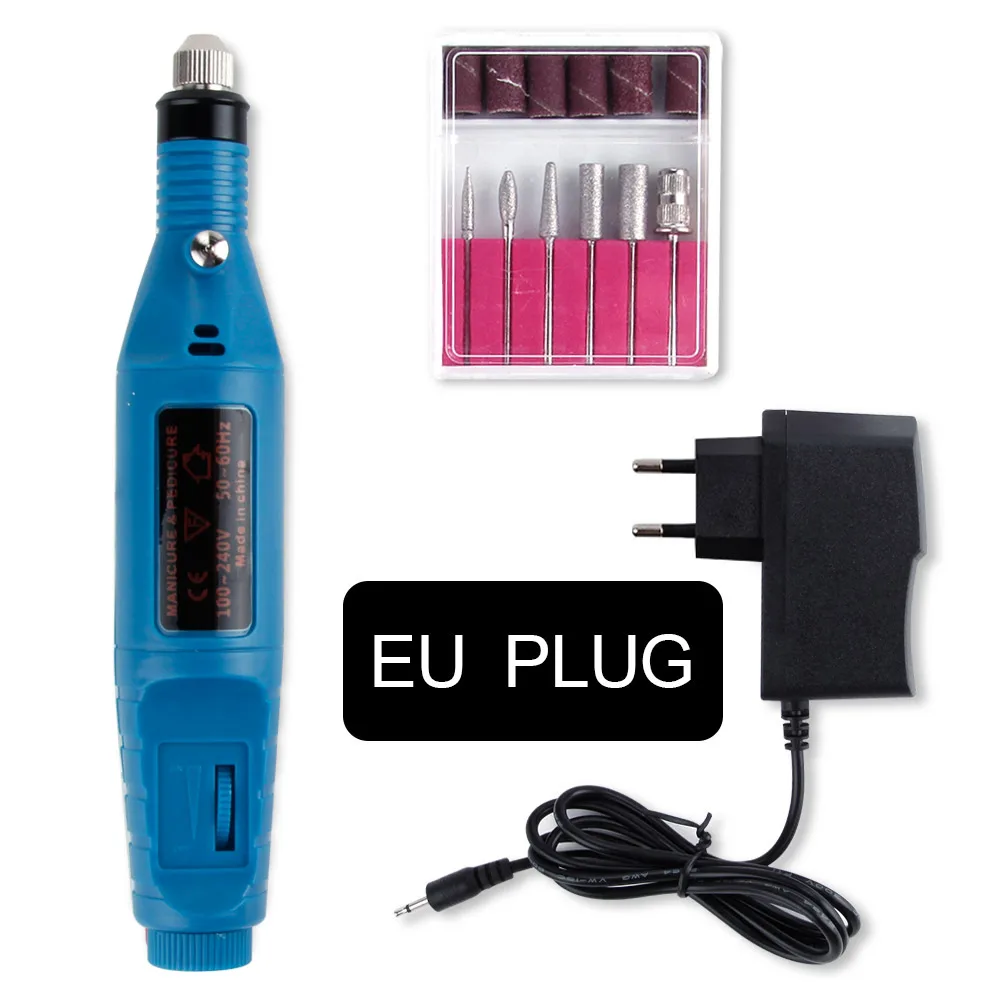 Электрический фреза для маникюра машина для ногтей набор сверл педикюрные ножницы инструменты для дизайна ногтей Аксессуары для удаления геля - Цвет: Blue EU Plug
