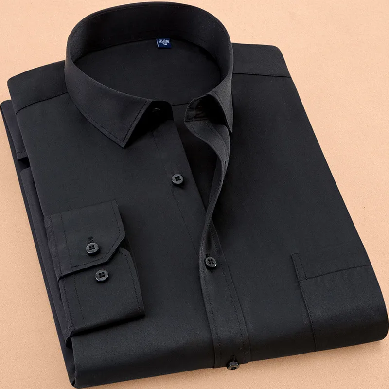 New Autumn Mens Dress Shirt Long Sleeve Casual Pure Color Business Red Stand Collar Male Clothing Camisa Masculina Social