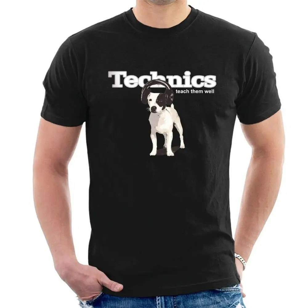 Technics T-Shirt Dog Teach Them Well Vinyl Dj New 2019 Summer Cotton Men Clothing Size Best T Shirts | Мужская одежда